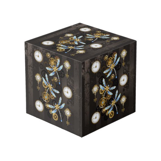 茶色の背景にスチームパンクストライプのトンボ フォトキューブ (正面アングル)