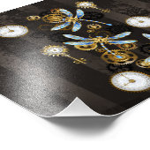 茶色の背景にスチームパンクストライプのトンボ フォトプリント (角)