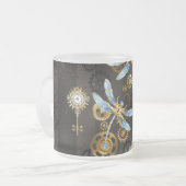 茶色の背景にスチームパンクストライプのトンボ フロストグラスマグカップ (正面左)