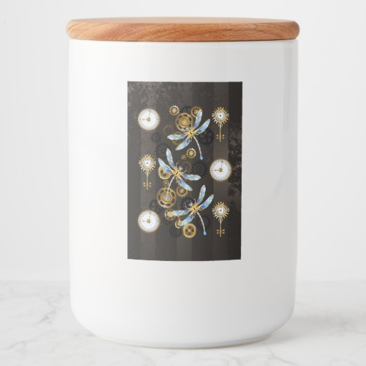 茶色の背景にスチームパンクストライプのトンボ フードラベル (正面)