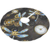 茶色の背景にスチームパンクストライプのトンボ ブラッシュドポリエステルツリースカート (アングル)