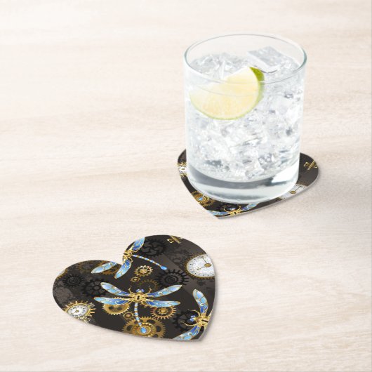 茶色の背景にスチームパンクストライプのトンボ ペーパーコースター (インサイチュ)