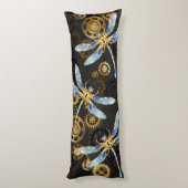 茶色の背景にスチームパンクストライプのトンボ ボディピロー (裏面 (縦))