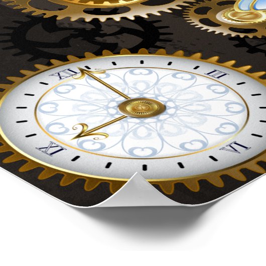 茶色の背景にスチームパンクストライプのトンボ ポスター (角)