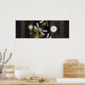 茶色の背景にスチームパンクストライプのトンボ ポスター (キッチン)