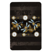 茶色の背景にスチームパンクストライプのトンボ マグネット (縦)