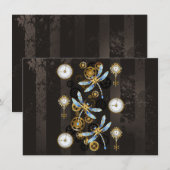 茶色の背景にスチームパンクストライプのトンボ メニュー (正面/裏面)