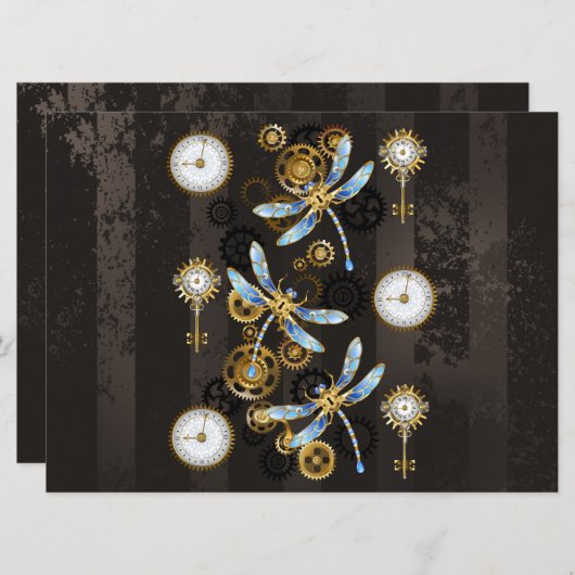 茶色の背景にスチームパンクストライプのトンボ メニュー (正面/裏面)