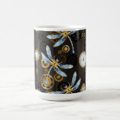 茶色の背景にスチームパンクストライプのトンボ モーフィングマグカップ (中央)