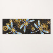 茶色の背景にスチームパンクストライプのトンボ ヨガマット (裏面(横))