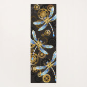 茶色の背景にスチームパンクストライプのトンボ ヨガマット (裏面)