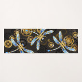 茶色の背景にスチームパンクストライプのトンボ ヨガマット (正面(横))