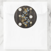 茶色の背景にスチームパンクストライプのトンボ ラウンドシール (バッグ)