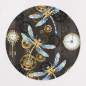 茶色の背景にスチームパンクストライプのトンボ ラベル (デザイン2)