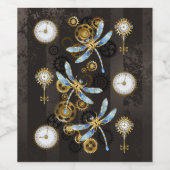 茶色の背景にスチームパンクストライプのトンボ ワインラベル (シングルラベル)