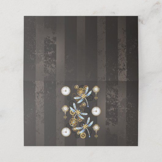茶色の背景にスチームパンクストライプのトンボ 予約カード (外部開封)