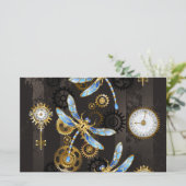 茶色の背景にスチームパンクストライプのトンボ 便箋 (スタンド正面)