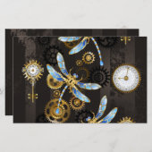 茶色の背景にスチームパンクストライプのトンボ 便箋 (正面/裏面)