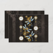 茶色の背景にスチームパンクストライプのトンボ 招待状 (正面/裏面)