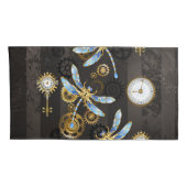 茶色の背景にスチームパンクストライプのトンボ 枕カバー (裏面-右)