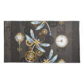 茶色の背景にスチームパンクストライプのトンボ 枕カバー (裏面-左)