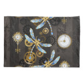 茶色の背景にスチームパンクストライプのトンボ 枕カバー (裏面)