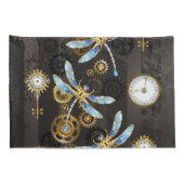 茶色の背景にスチームパンクストライプのトンボ 枕カバー (裏面-右)