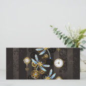 茶色の背景にスチームパンクストライプのトンボ 案内状 (スタンド正面)