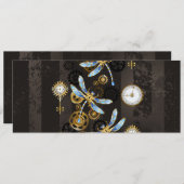 茶色の背景にスチームパンクストライプのトンボ 案内状 (正面/裏面)