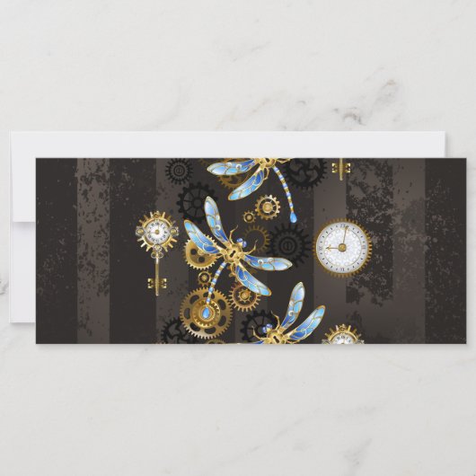 茶色の背景にスチームパンクストライプのトンボ 案内状 (正面)