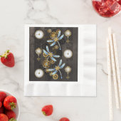 茶色の背景にスチームパンクストライプのトンボ 縁ありランチョンナプキン (インサイチュ)