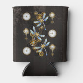 茶色の背景にスチームパンクストライプのトンボ 缶クーラー (正面)