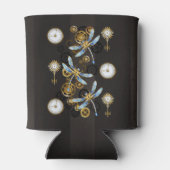 茶色の背景にスチームパンクストライプのトンボ 缶クーラー (裏面)