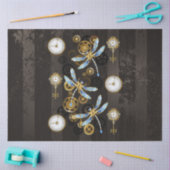 茶色の背景にスチームパンクストライプのトンボ 薄葉紙 (クラフト)