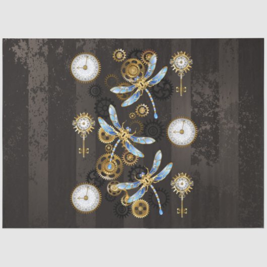 茶色の背景にスチームパンクストライプのトンボ 薄葉紙 (正面)