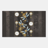 茶色の背景にスチームパンクストライプのトンボ 長方形シール (正面)