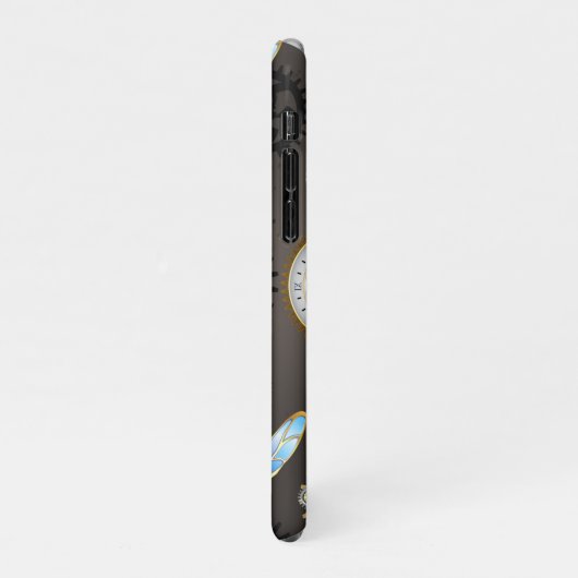 茶色の背景にスチームパンクストライプのトンボ iPhoneケース (左側)