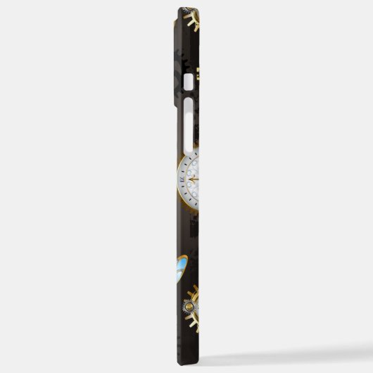 茶色の背景にスチームパンクストライプのトンボ iPhoneケース (左側面)