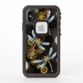 茶色の背景にスチームパンクストライプのトンボ LifeProof iPhoneケース (裏面)