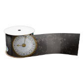 茶色の背景にスチームパンク・ドラゴストライプのンバエ サテンリボン (リール)