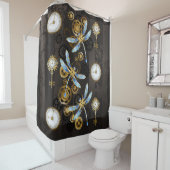茶色の背景にスチームパンク・ドラゴストライプのンバエ シャワーカーテン (インサイチュ)