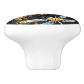 茶色の背景にスチームパンク・ドラゴストライプのンバエ セラミックノブ (側面)