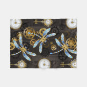 茶色の背景にスチームパンク・ドラゴストライプのンバエ フリースブランケット (正面(横))