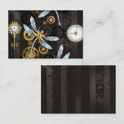 茶色の背景にスチームパンク・ドラゴストライプのンバエ 名刺 (正面/裏面)