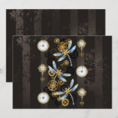 茶色の背景にスチームパンク・ドラゴストライプのンバエ 招待状 (正面/裏面)