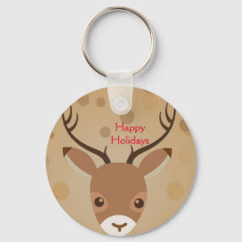 茶色の背景にトナカイイラストレーションキーチ キーホルダー