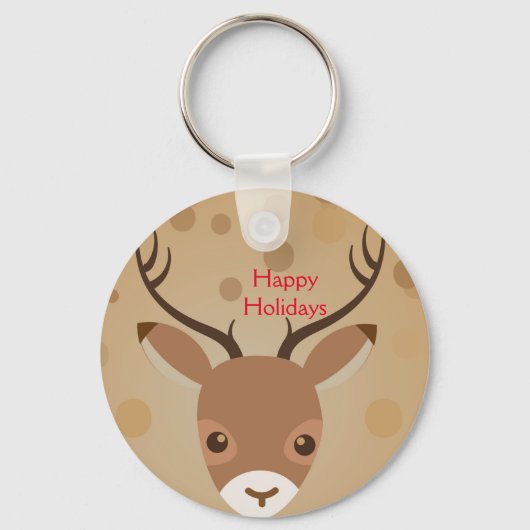 茶色の背景にトナカイイラストレーションキーチ キーホルダー (正面)