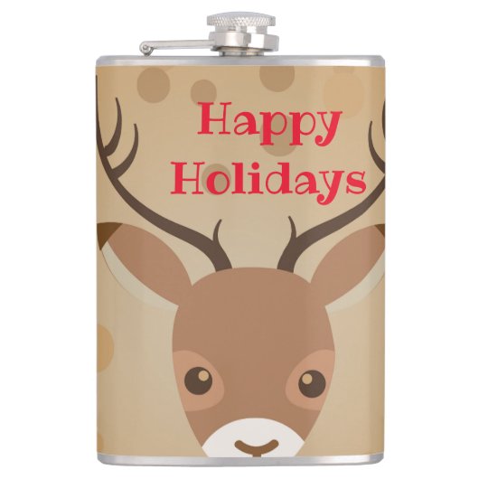 茶色の背景にトナカイイラストレーションフラスコ フラスク (正面)