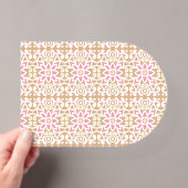 茶色の背景にピンクと白の花柄 アクリル招待状 (インサイチュ (ポータブル))