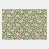 茶色の背景にピンクのバラ ラッピングペーパーシート (正面3)